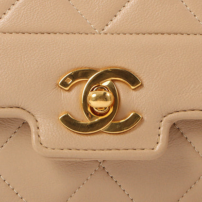 Chanel Around 1990 Made Edge Design Flap Turn-Lock Chain Bag Beige