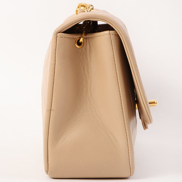 Chanel Around 1990 Made Edge Design Flap Turn-Lock Chain Bag Beige