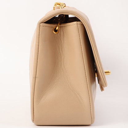 Chanel Around 1990 Made Edge Design Flap Turn-Lock Chain Bag Beige