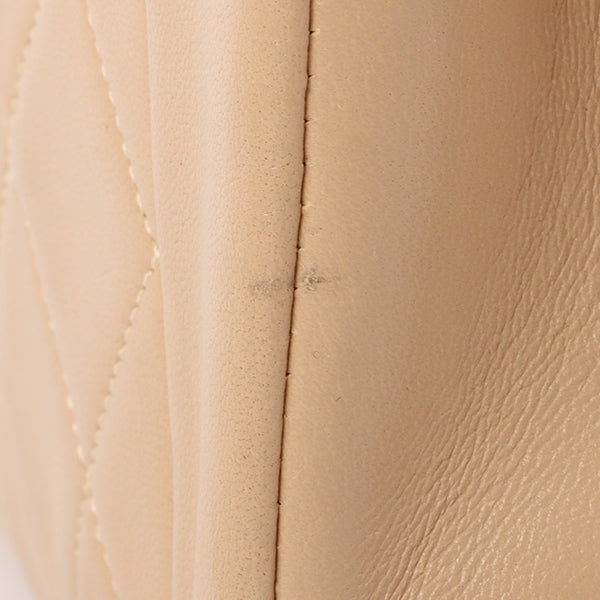 Chanel Around 1990 Made Edge Design Flap Turn-Lock Chain Bag Beige