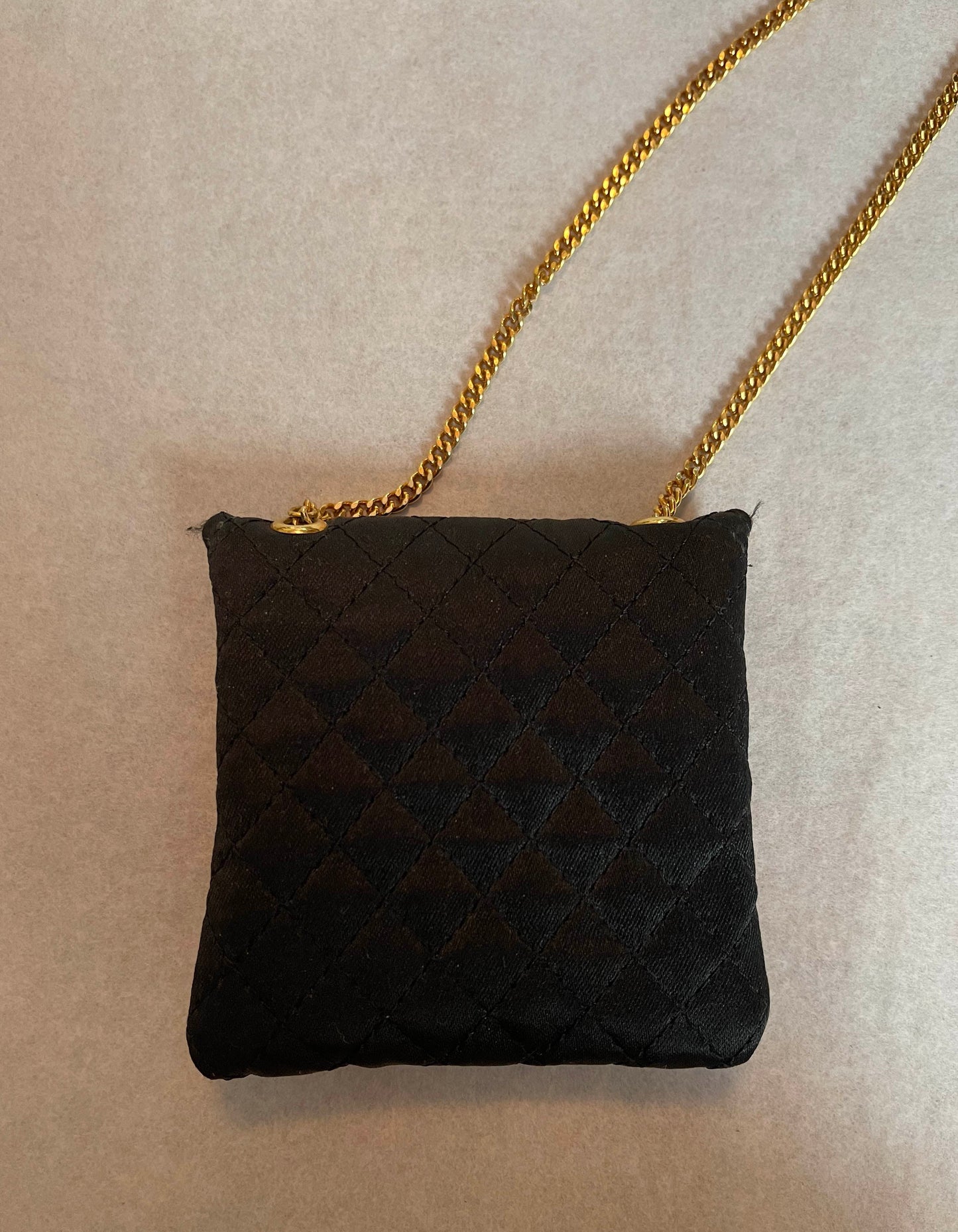 Chanel Black Vintage Quilted Satin Micro Flap Bag Necklace