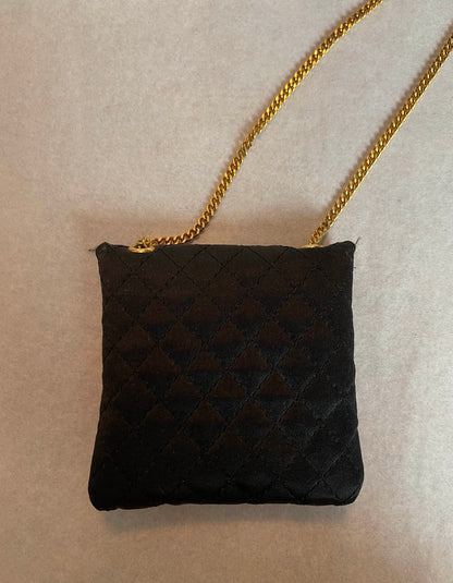 Chanel Black Vintage Quilted Satin Micro Flap Bag Necklace