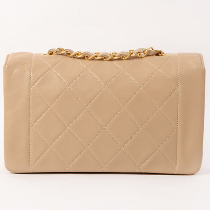 Chanel Around 1990 Made Edge Design Flap Turn-Lock Chain Bag Beige