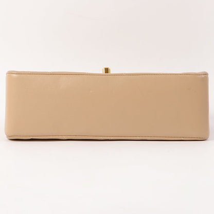 Chanel Around 1990 Made Edge Design Flap Turn-Lock Chain Bag Beige