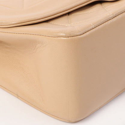 Chanel Around 1990 Made Edge Design Flap Turn-Lock Chain Bag Beige