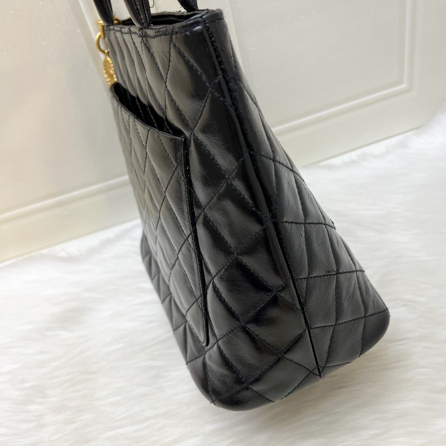 Chanel Vintage Medallion Tote in Black Glossy Calfskin and AGHW