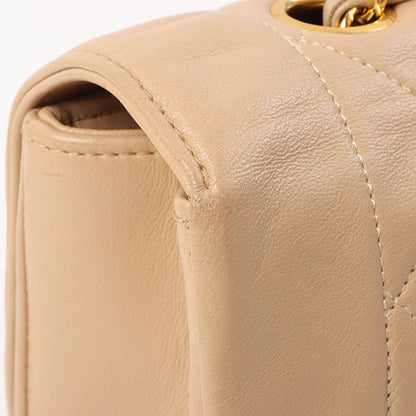 Chanel Around 1990 Made Edge Design Flap Turn-Lock Chain Bag Beige