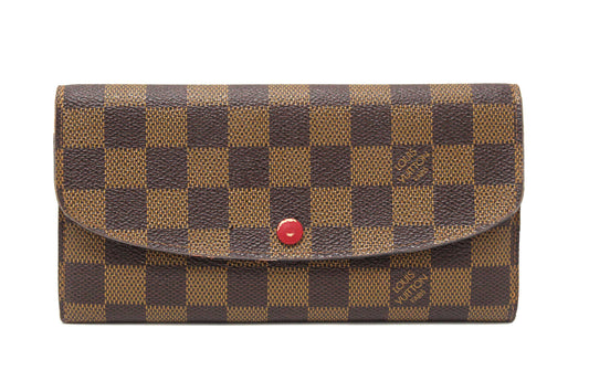 Louis Vuitton Damier Ebene Canvas Emilie Wallet Red