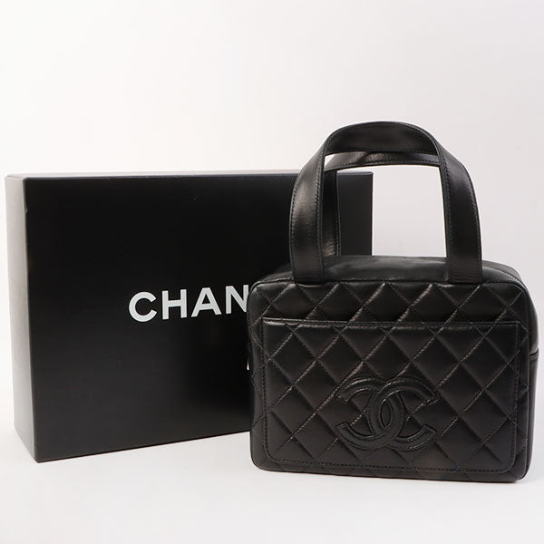 Chanel Around 2000 Made Cc Mark Stitch Top Handle Bag Mini Black