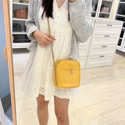 Chanel 19C Casual Trip North South Camera Bag in Yellow Stiff Lambskin and GHW