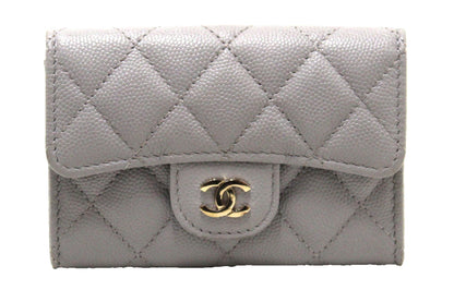 Chanel Grey Caviar Quilted Leather CC Flap Card Holder