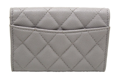 Chanel Grey Caviar Quilted Leather CC Flap Card Holder