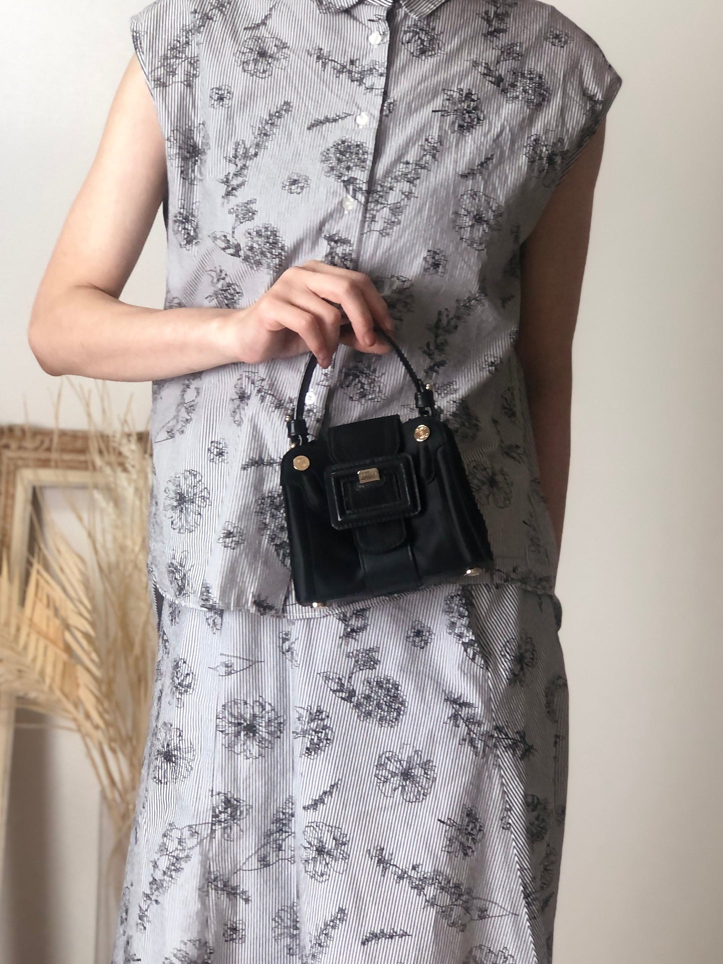 CELINE  Front Buckle Small Handbag Black Vintage wdsxbc