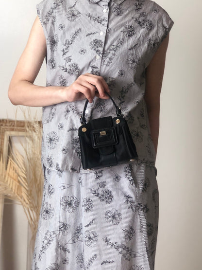 CELINE  Front Buckle Small Handbag Black Vintage wdsxbc
