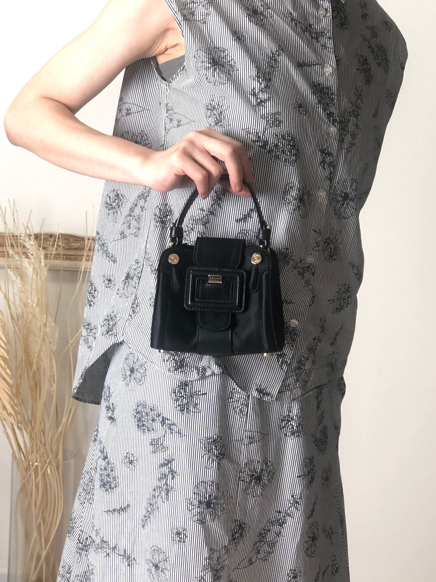 CELINE  Front Buckle Small Handbag Black Vintage wdsxbc
