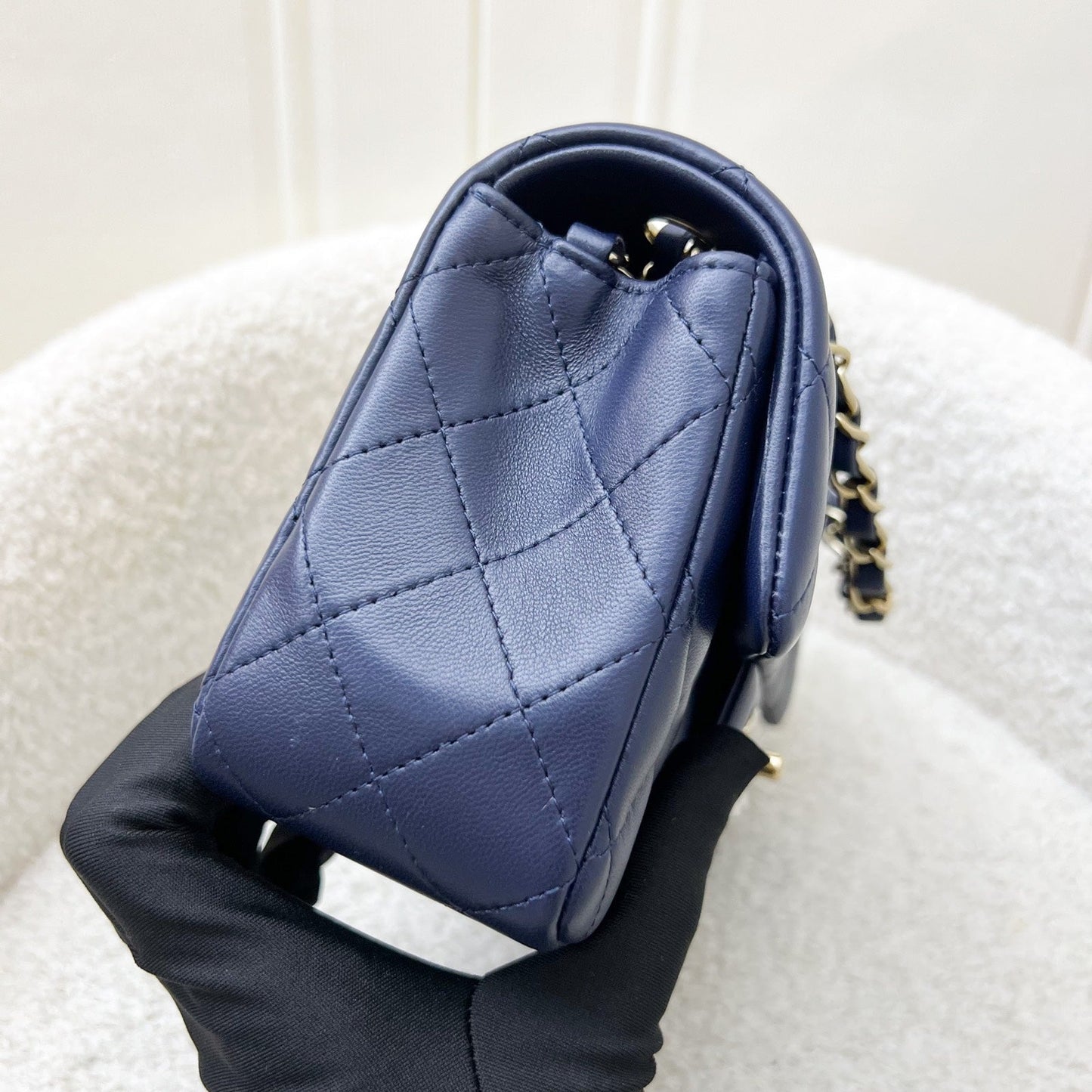 Chanel Classic Mini Rectangular Flap in Navy Lambskin and LGHW