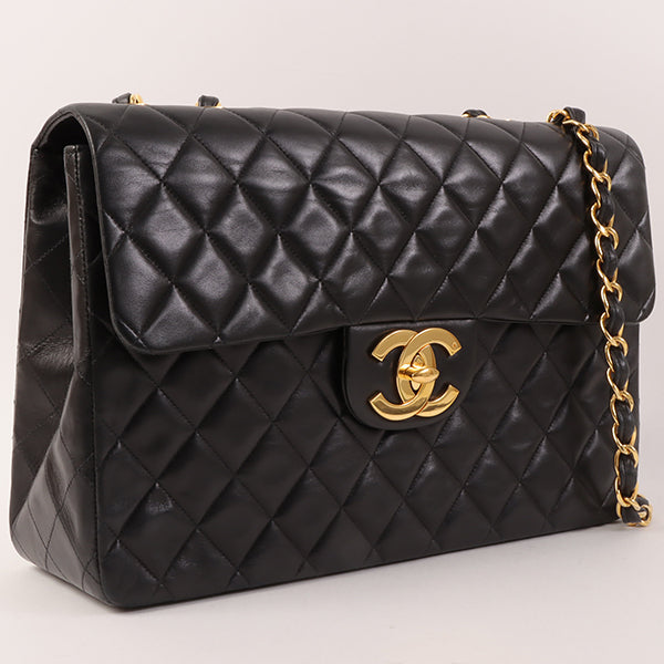 CHANEL Around 1992 Made Classic Flap Chain Bag Maxi Black