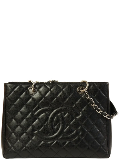 Chanel Around  Made Caviar Skin Cc Mark Stitch Chain Tote Bag Black