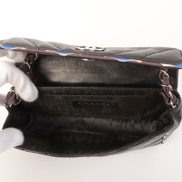 Chanel Around 2005 Made Chevron Cc Mark Plate Mini Chain Bag Black/Multi