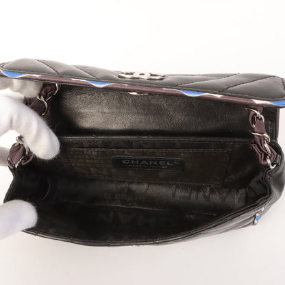 Chanel Around 2005 Made Chevron Cc Mark Plate Mini Chain Bag Black/Multi