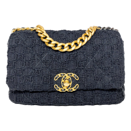 Chanel 19 Black Sparkle Tweed Medium Flap Bag