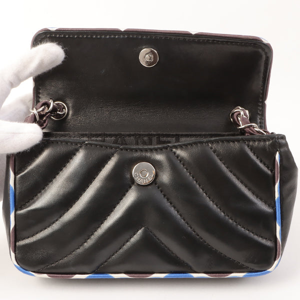 Chanel Around 2005 Made Chevron Cc Mark Plate Mini Chain Bag Black/Multi