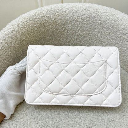 Chanel Classic Wallet on Chain WOC in White Caviar and SHW (Model: AP0250)