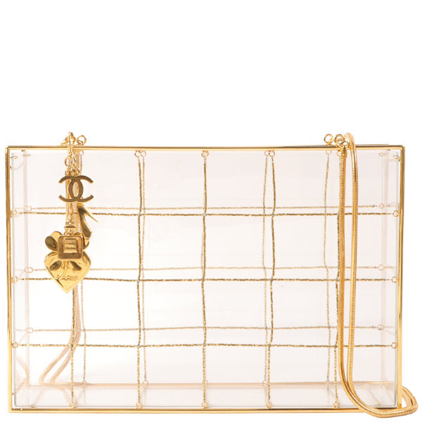 CHANEL Beads Chocolate Bar Logo Charm Chain Shoulder Bag Clear