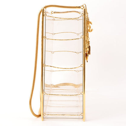 CHANEL Beads Chocolate Bar Logo Charm Chain Shoulder Bag Clear