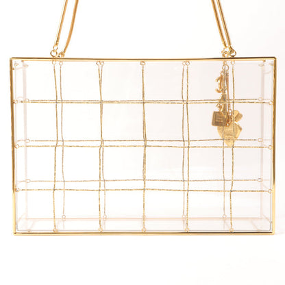 CHANEL Beads Chocolate Bar Logo Charm Chain Shoulder Bag Clear