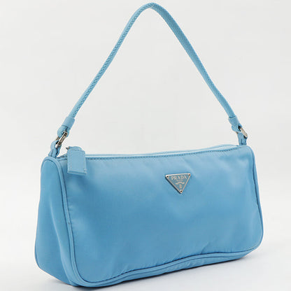 Prada Nylon Logo Plate Handbag Light Blue