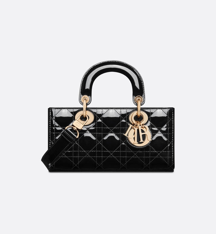 DIOR SMALL LADY D-JOY BAG Black Patent Cannage Calfskin