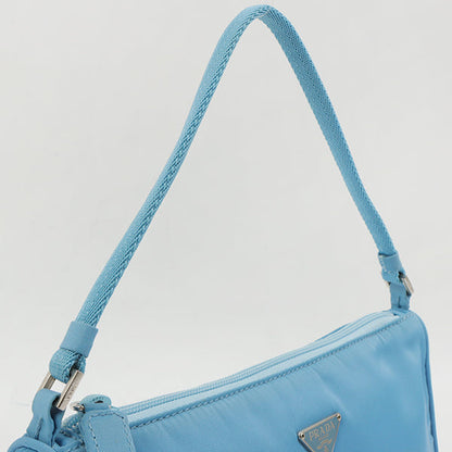 Prada Nylon Logo Plate Handbag Light Blue