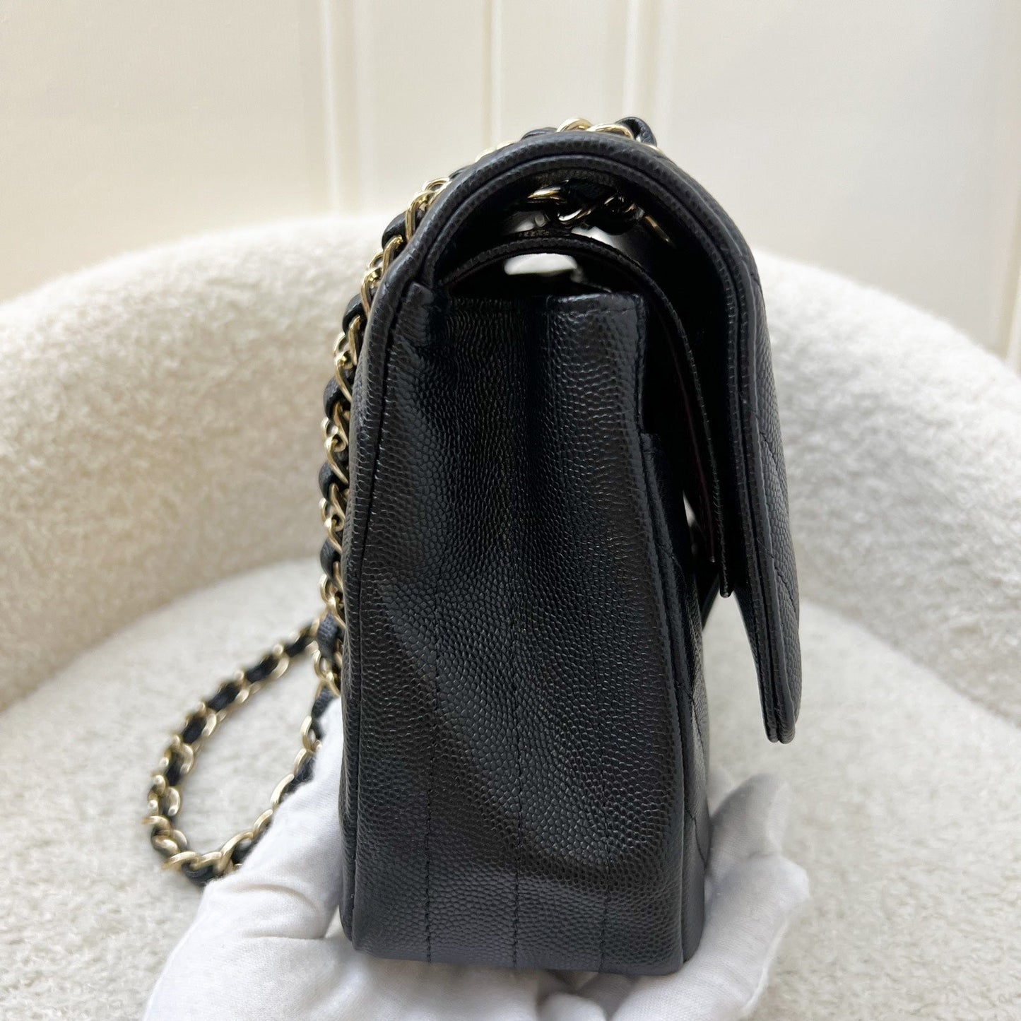 Chanel Classic Medium CF in Black Chevron Caviar and LGHW