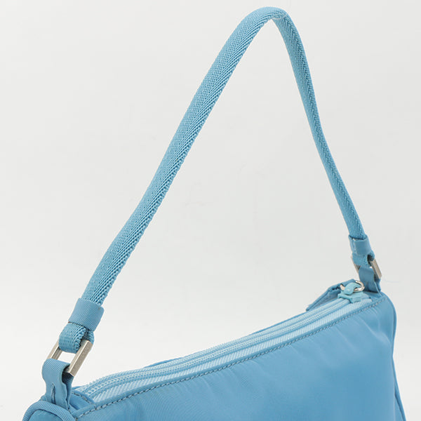 Prada Nylon Logo Plate Handbag Light Blue