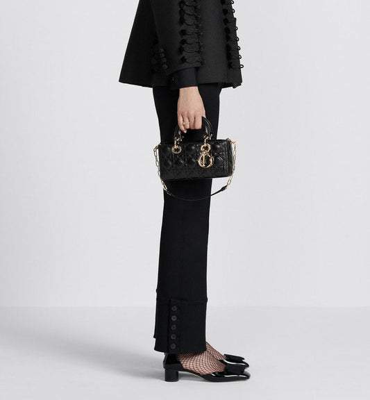 DIOR SMALL LADY D-JOY BAG Black Patent Cannage Calfskin