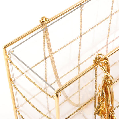 CHANEL Beads Chocolate Bar Logo Charm Chain Shoulder Bag Clear