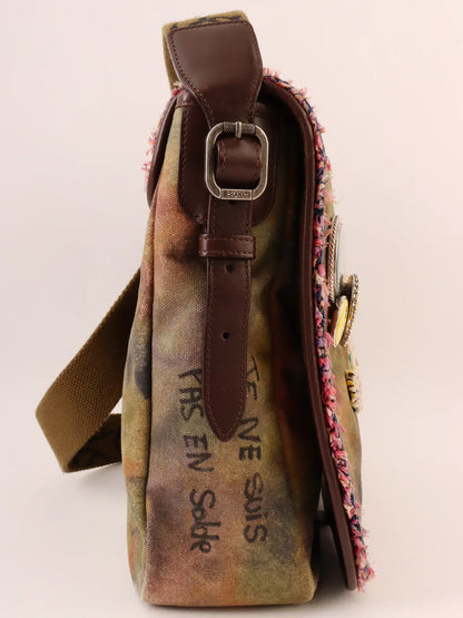 Chanel Around  Made Canvas Tweed Combination Embroidery Shoulder Bag Khaki/Multi