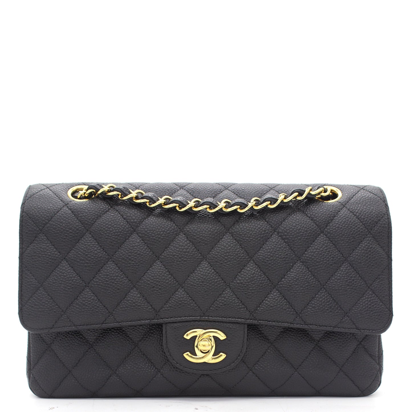 Black Quilted Caviar Leather Classic Double Flap Bag