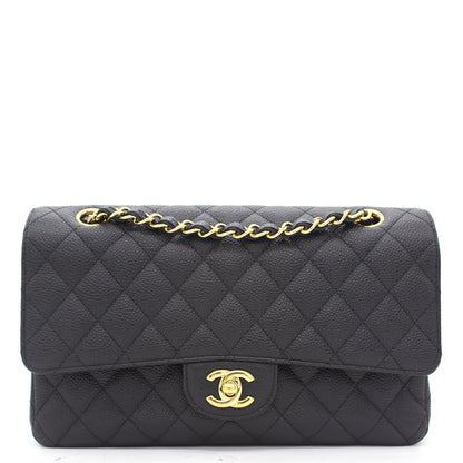 Black Quilted Caviar Leather Classic Double Flap Bag