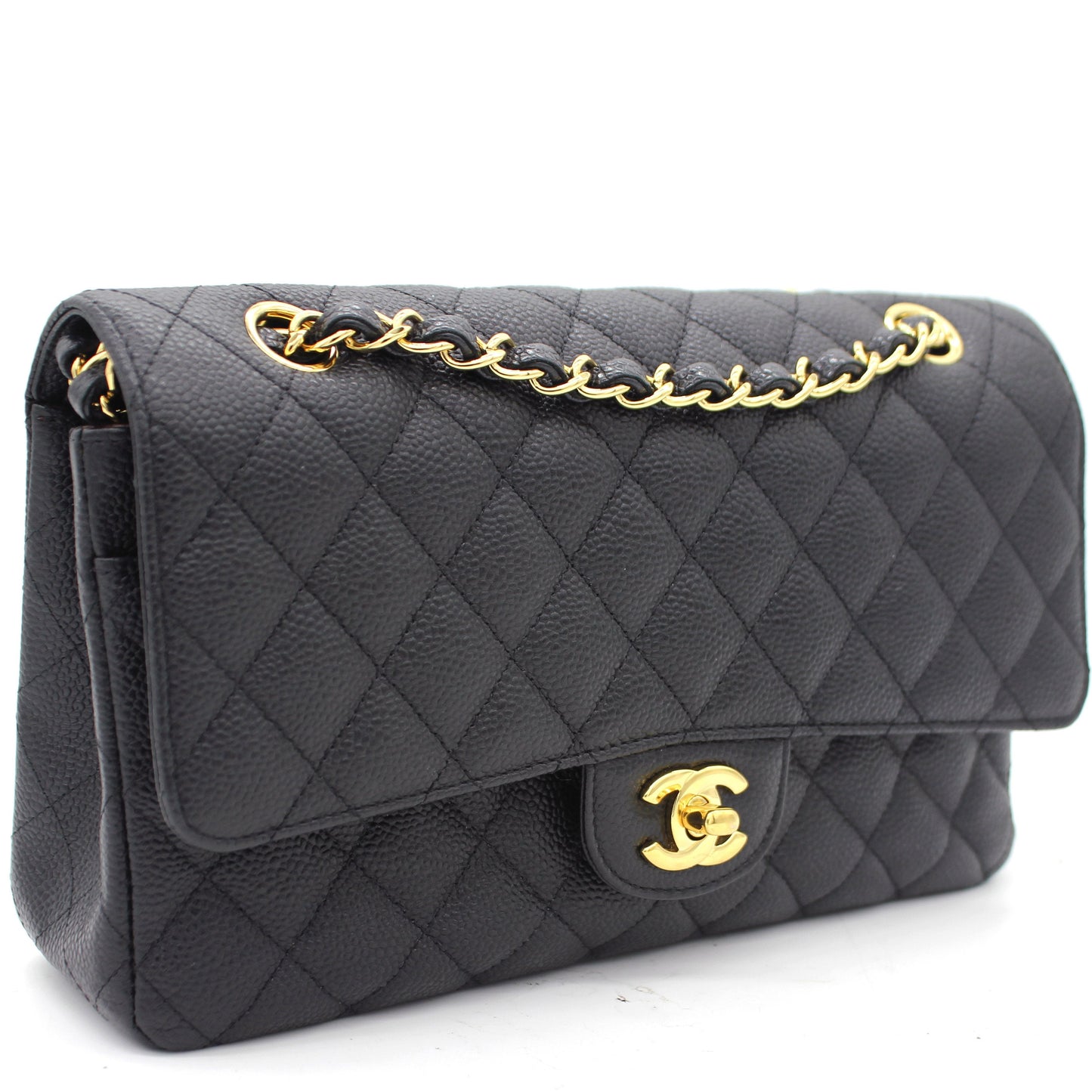 Black Quilted Caviar Leather Classic Double Flap Bag