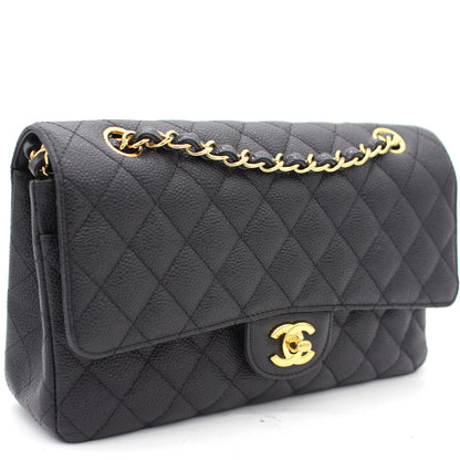 Black Quilted Caviar Leather Classic Double Flap Bag