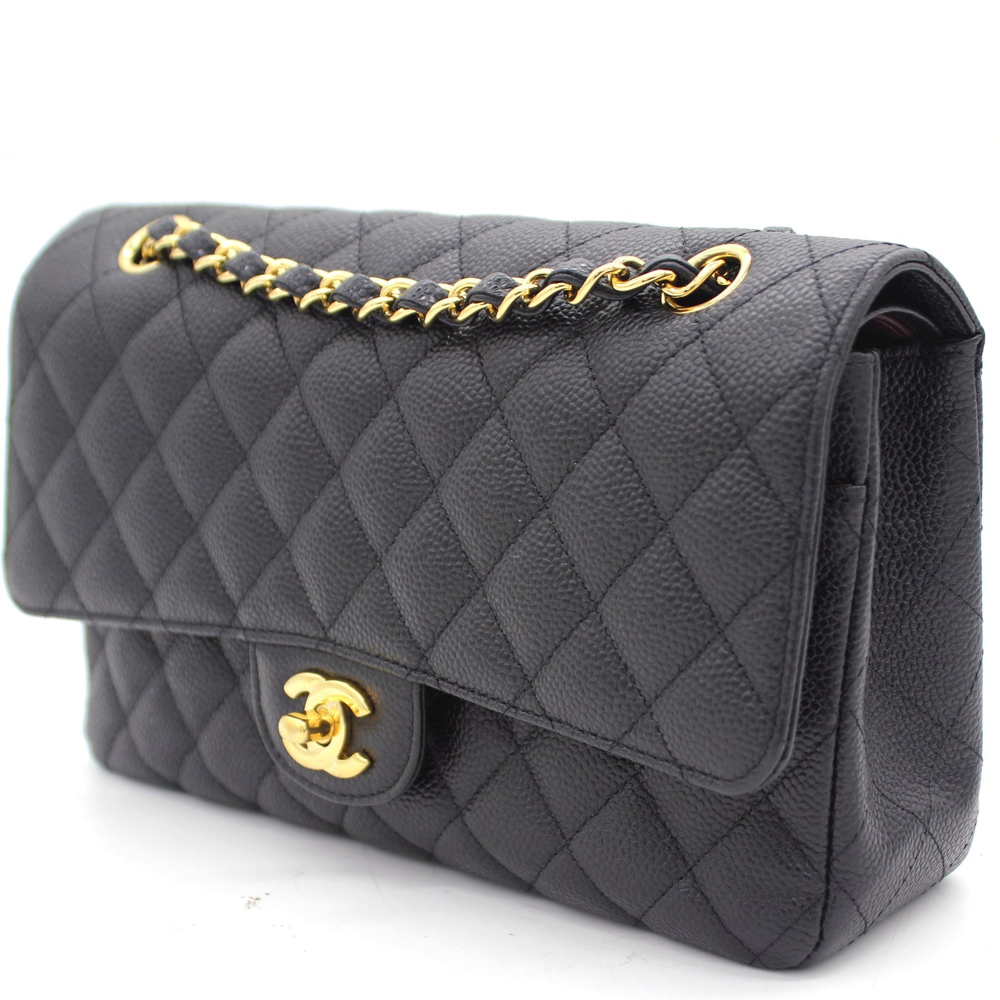 Black Quilted Caviar Leather Classic Double Flap Bag