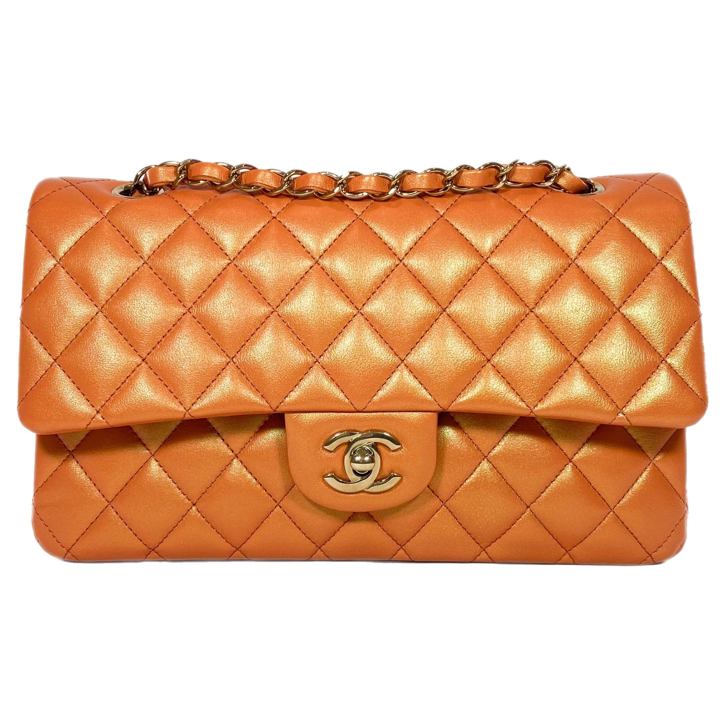 Chanel Orange Iridescent Medium Double Flap Bag