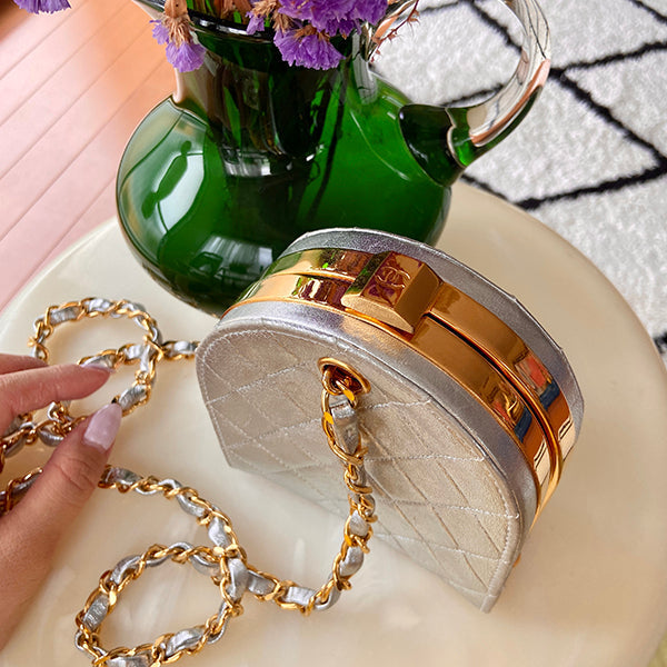 Chanel Around1990 Made Cc Mark Metal Clasp Chain Bag Silver