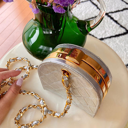 Chanel Around1990 Made Cc Mark Metal Clasp Chain Bag Silver