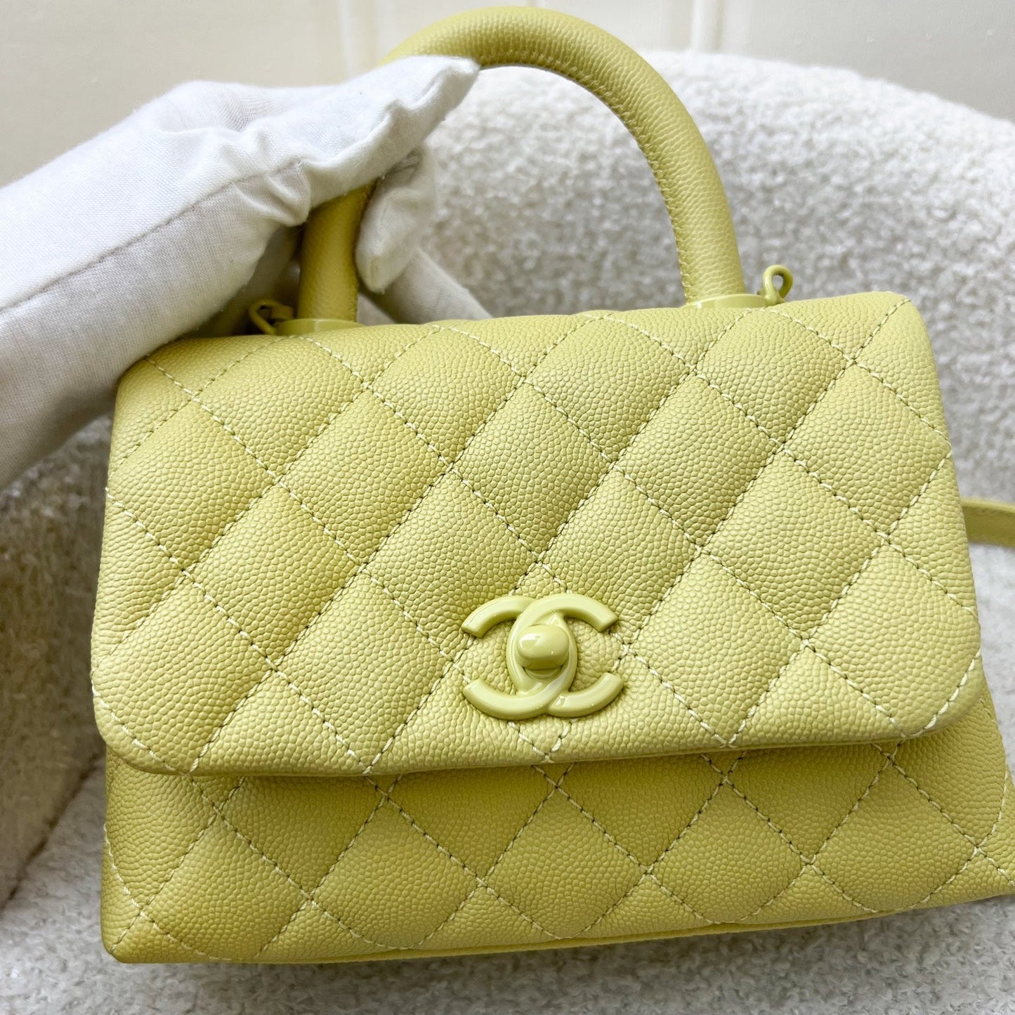 Chanel Mini Coco Handle in Yellow Caviar and Yellow Coated HW (Model: AS2215)