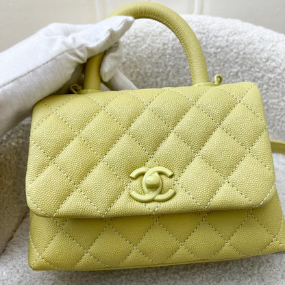 Chanel Mini Coco Handle in Yellow Caviar and Yellow Coated HW (Model: AS2215)