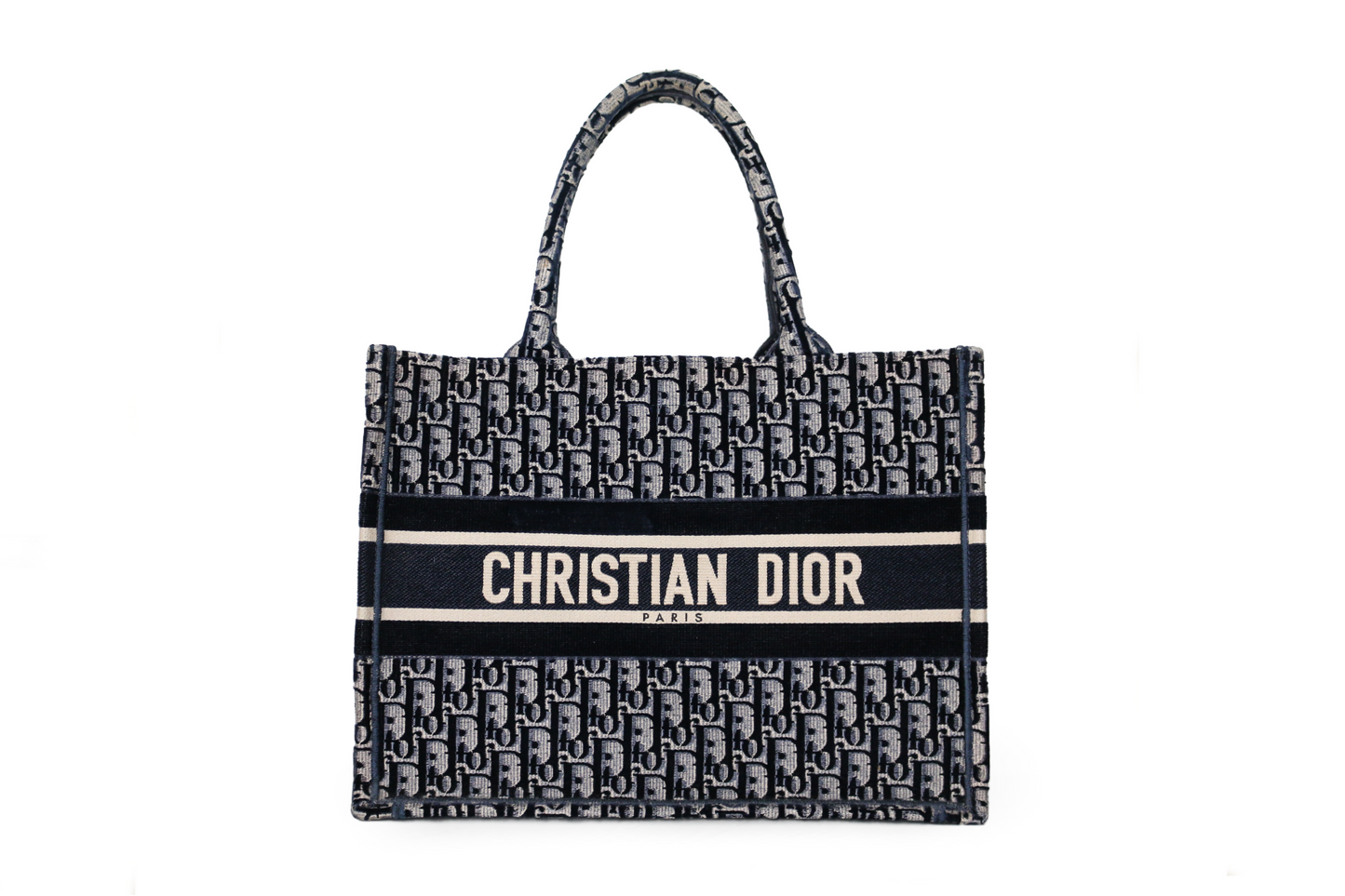 Navy Velvet Oblique Embroidered Medium Book Tote
