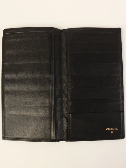 CHANEL Around 1990 Made Bicolore Stitch Long Wallet Black